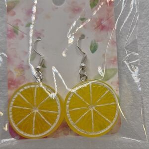 Yellow Lemon Slice Dangle Earrings - Fun Fruit Jewelry